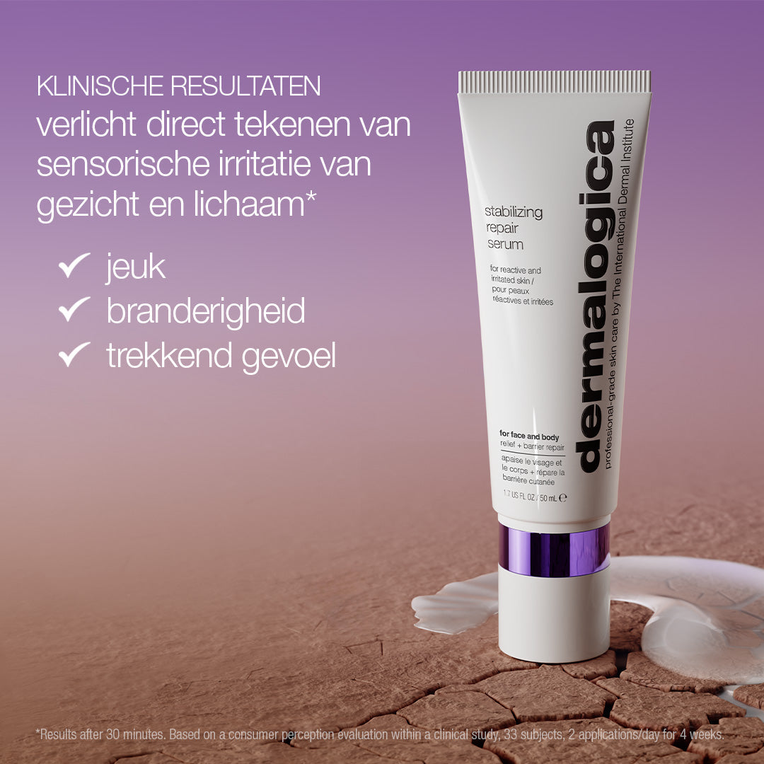 Stabilizing Repair Serum verlicht direct tekenen van sensorische irritatie op gezicht en lichaam